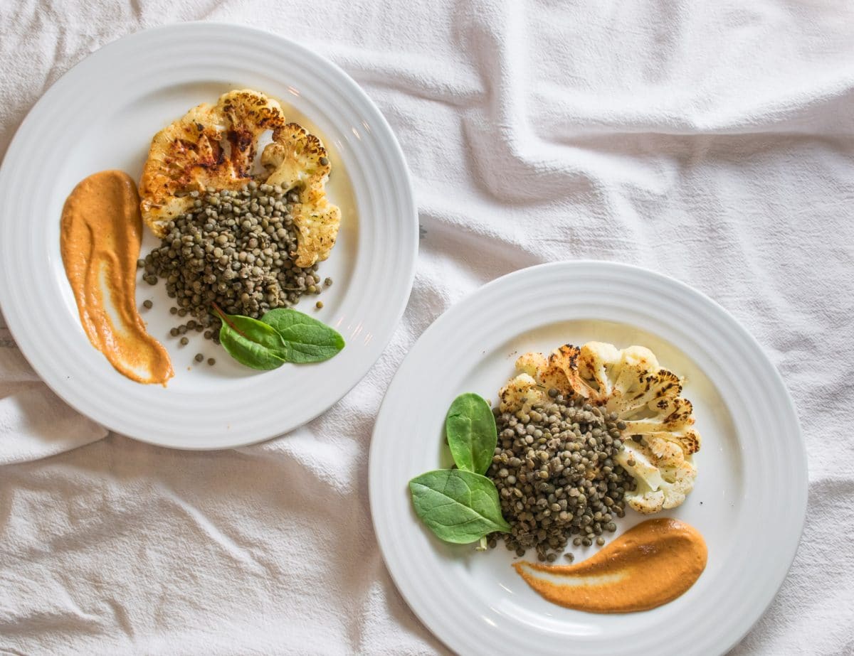 Cauliflower and French Lentils with Smokey Red Pepper Sauce