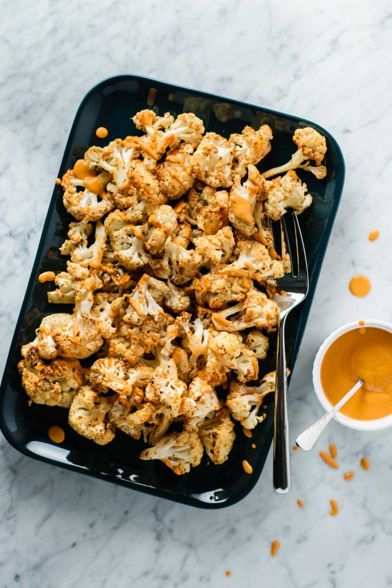 Mustard Roasted Cauliflower With Roasted Red Pepper Sauce • The Curious