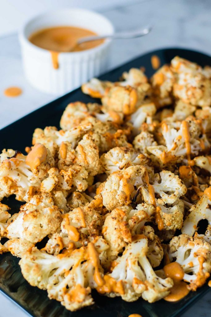 Mustard Roasted Cauliflower with Roasted Red Pepper Sauce • The Curious ...