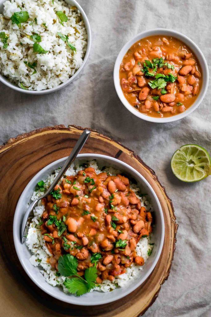 Mexican Pinto Beans and Tomatillo Cilantro Lime Rice • The Curious Chickpea