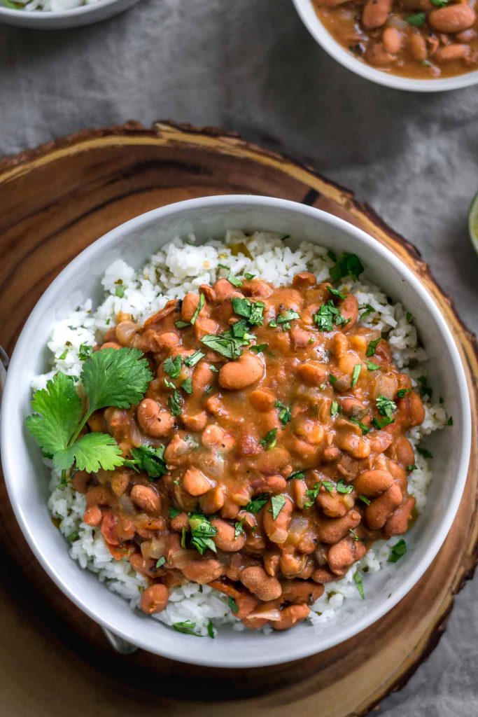 Mexican Pinto Beans and Tomatillo Cilantro Lime Rice • The Curious Chickpea