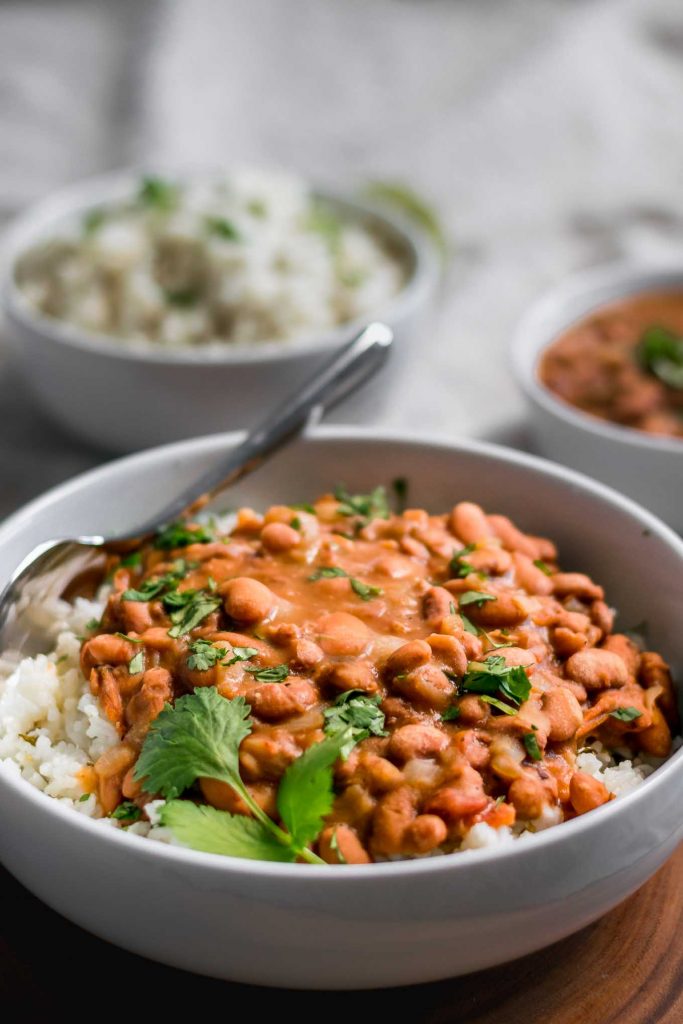 Mexican Pinto Beans and Tomatillo Cilantro Lime Rice • The Curious Chickpea