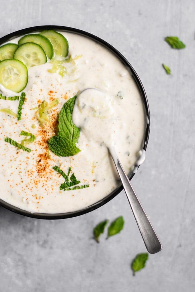Vegan Raita: Indian Cucumber and Mint Yogurt Sauce • The Curious Chickpea