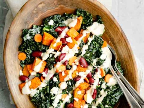 Kale Salad With Roasted Garlic Tahini Dressing The Curious Chickpea