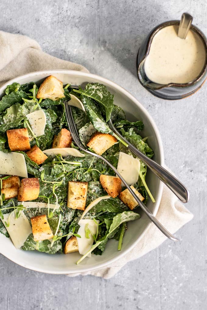 Homemade Caesar Salad with Garlic Bread Croutons - Simply Delicious