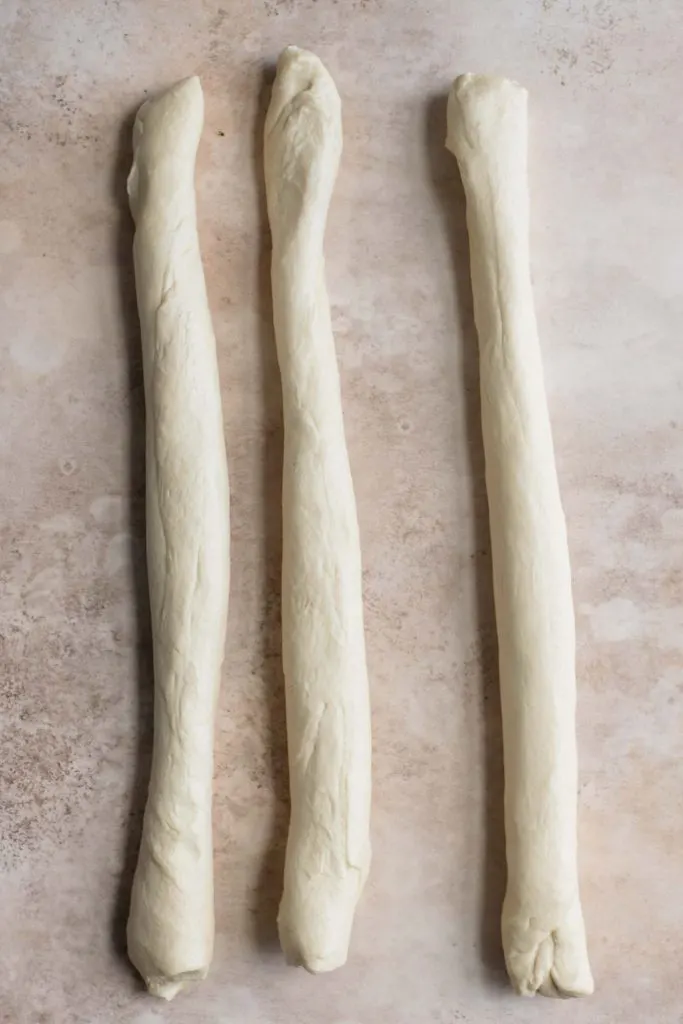 three strands of brioche dough